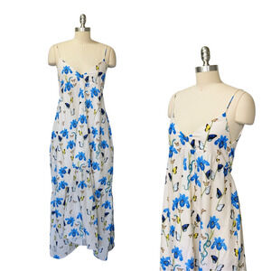 Borgo De Nor Midi Dress Size 6 Ivory Butterfly Snake Iris Floral Sleeveless